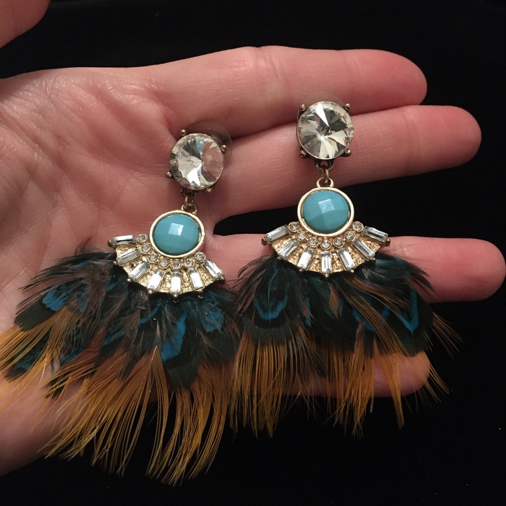 Fan Shaped Feather Dangle Fashion Jewelry Earrings